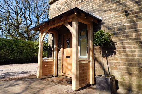 Porch Oak Frame Construction Woven Wood Side Panels Tiled Roof