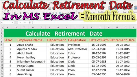 How To Calculate Retirement Date In Microsoft Excel Retirement Date