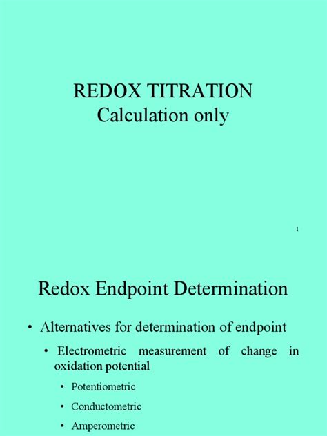 Redox Titration Calculation | PDF | Chemistry | Titration