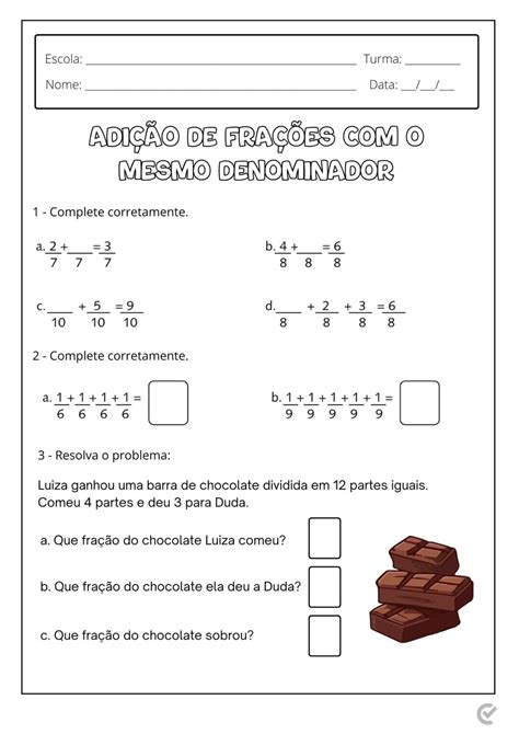 Adição De Fração 4 Ano - Atividades de Fração para 4º ano