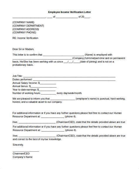 Free 7 Sample Income Verification Letter Templates In Pdf Ms Word