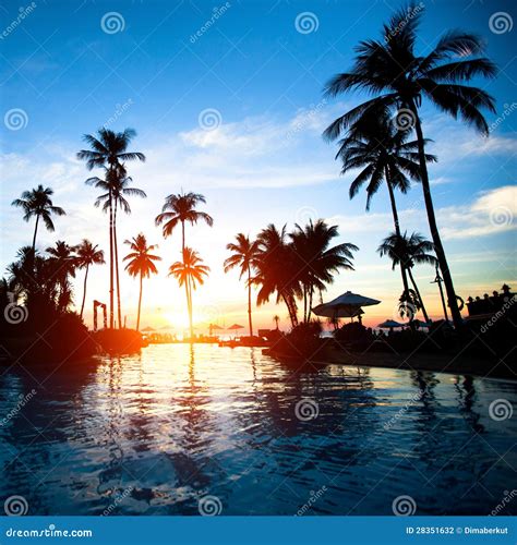 Beautiful Sunset At A Beach Resort Stock Photo Image Of Hotel