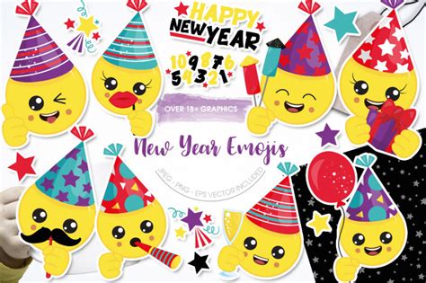 Free New Years Emoji Clipart Pack By TheHungryJPEG | TheHungryJPEG