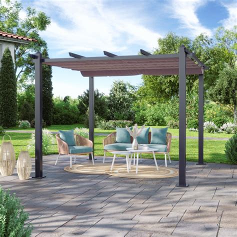 Pergola alu Hero 3x3m toile coulissante rétractable Gris Taupe Avril