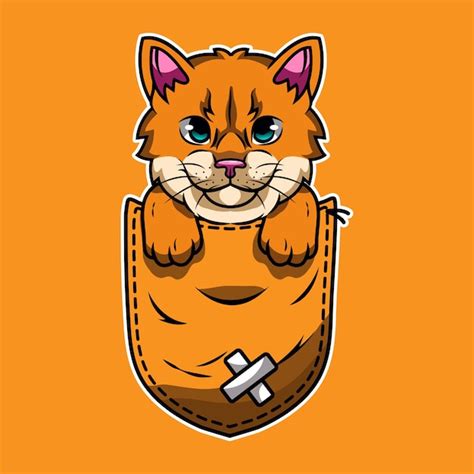 Desenhos Animados Bonitos De Gato Laranja No Bolso Vetor Premium