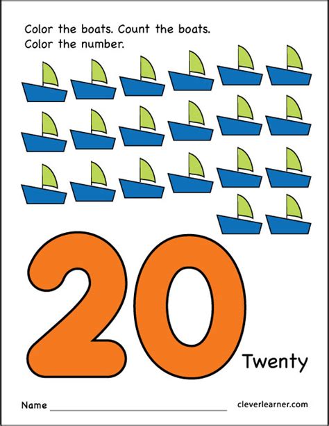 Number 20 writing, counting and identification printable worksheets for ...