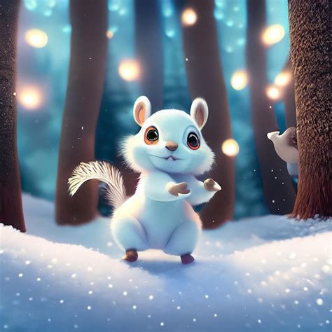 Premium AI Image | cute adorable two baby squirrels dancing in the snow ...