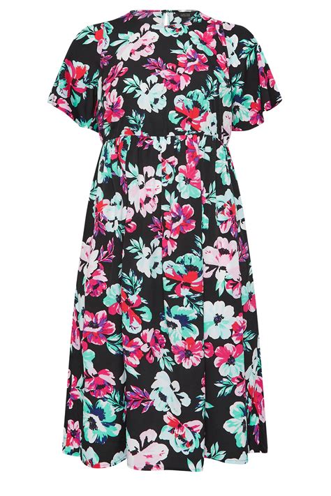 Limited Collection Plus Size Black Floral Print Midi Tea Dress Yours