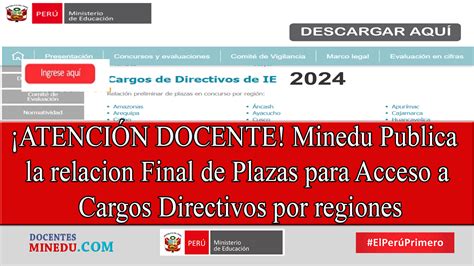 ATENCIÓN DOCENTE Minedu Publica la relacion Final de Plazas para