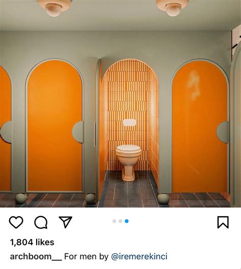 Modern Orange Bathroom With Three Toilets