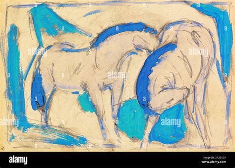 Franz Marc, Two horses, blue-green, painting 1911 Stock Photo - Alamy