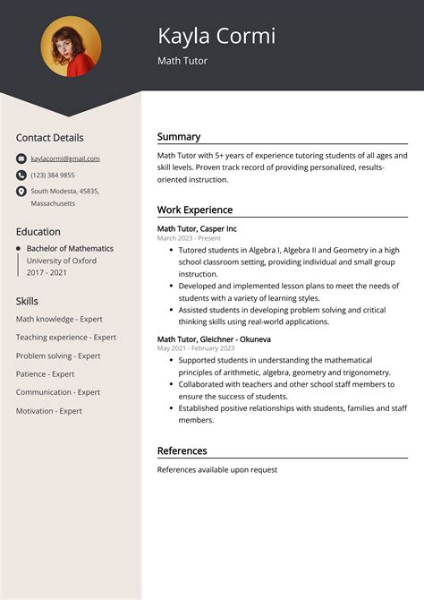 Math Tutor CV Job Description Sample Guide