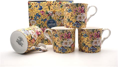 Fine Bone China Set Of Mugs Gift Boxed Summer Blossom Mugs Free Uk