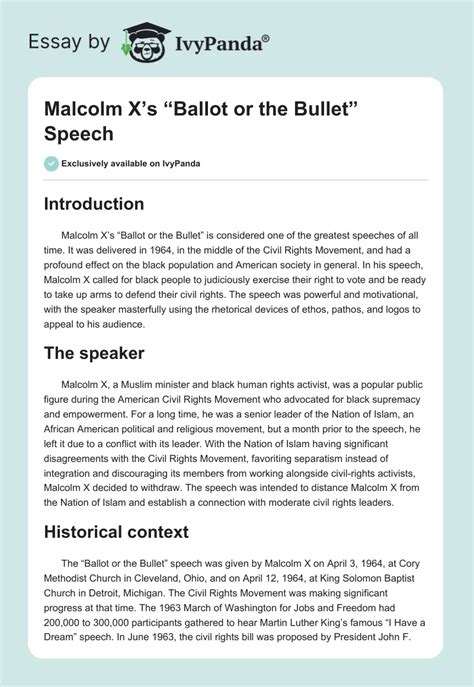 Malcolm X Ballot Or The Bullet Speech 1221 Words Essay Example