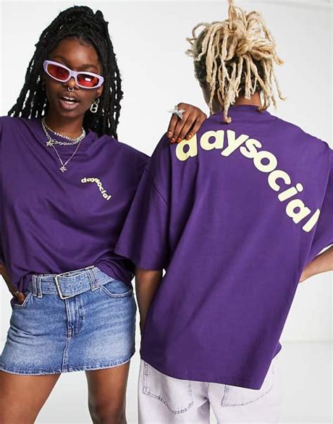 Asos Daysocial Unisex Oversized T Shirt With Logo Front And Back Prints