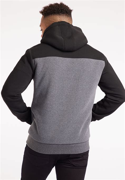 Mens Grey And Black Sherpa Fleece Hoody Peacocks