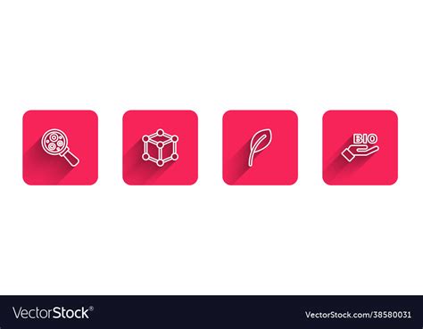 Set Line Microorganisms Under Magnifier Molecule Vector Image