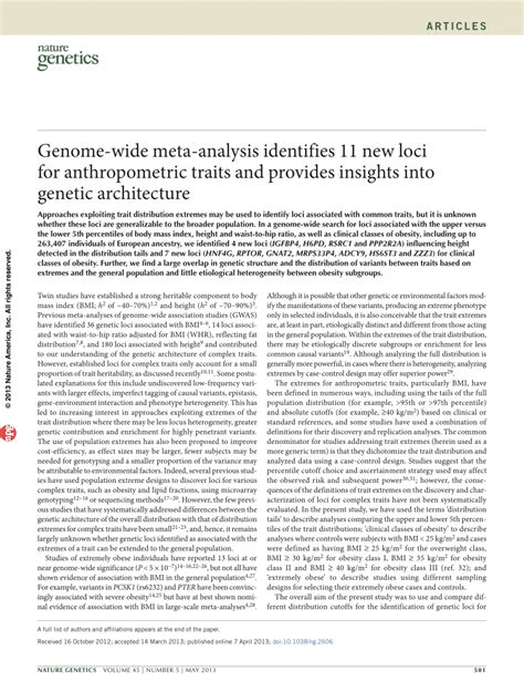 PDF Genome Wide Meta Analysis Identifies 11 New Loci For