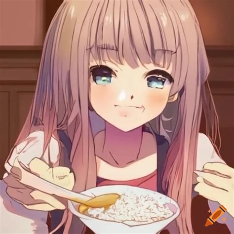 Anime Girl Enjoying A Bowl Of Rice On Craiyon