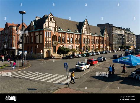 Polish main road / high street in the town of Zabrze, Silesia. Poland ...