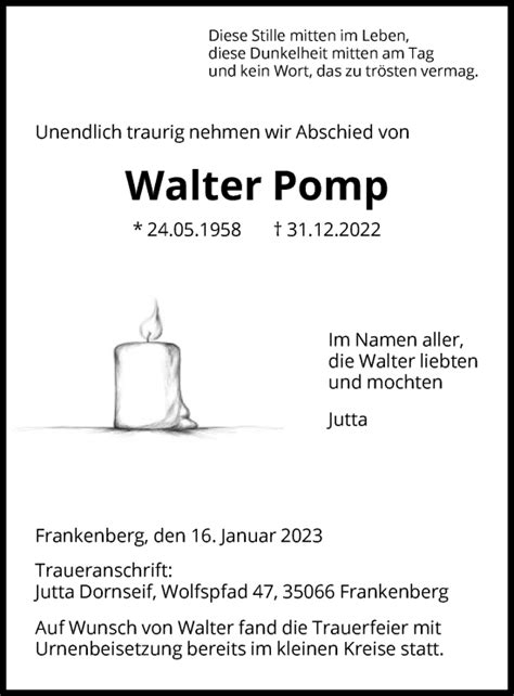 Traueranzeigen Von Walter Pomp Trauer HNA De