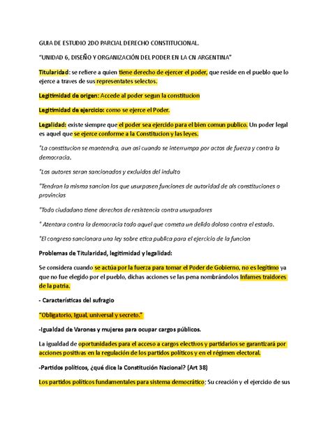 2 Parcial Guia Constitucional GUIA DE ESTUDIO 2DO PARCIAL DERECHO