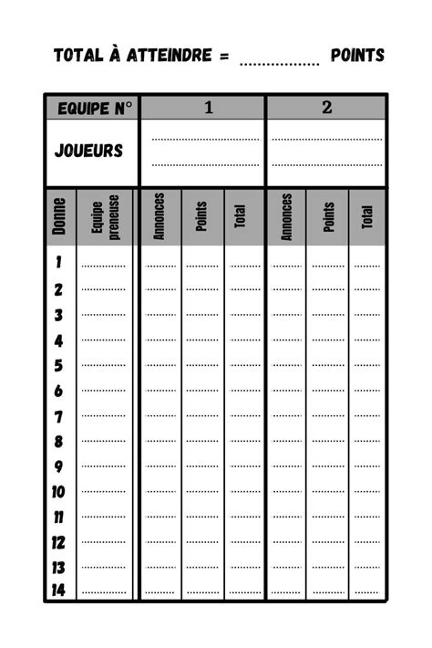 Carnet De Score Pour La Belote Carte Jouer Jeu De Cartes Carnet