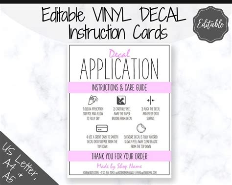 Editable Vinyl Decal Care Card Printable Instructions Purple Labels