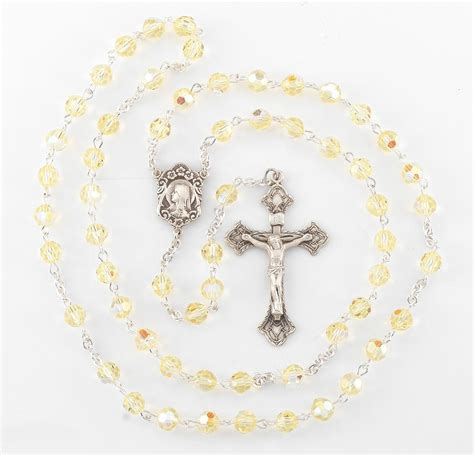 Sterling Silver Rosary Hand Made With Swarovski Crystal 6mm Jonquil Faceted Round Beads By Hmh