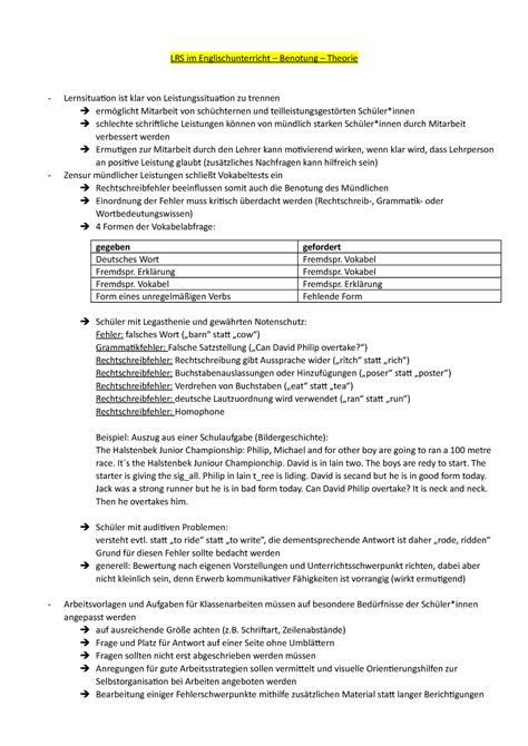 Lrs Benotung Zusammenfassung Zum Thema Lrs Heterogenit T