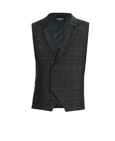 Gilet Doppio Petto Con Risvolto Blu A Quadri In Tweed