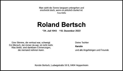 Traueranzeigen Von Roland Bertsch Vrm Trauer De