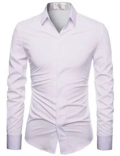 Plain Men White Poly Cotton Shirt Fabric Full Sleeves Formal Wear At