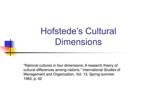 Ppt Hofstedes Cultural Dimensions Powerpoint Presentation Free