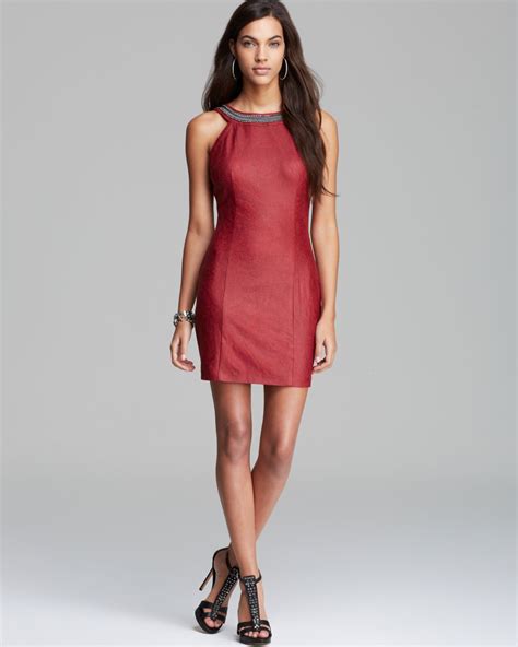 Guess Dress Embellished Faux Leather In Red Red Sea Lyst