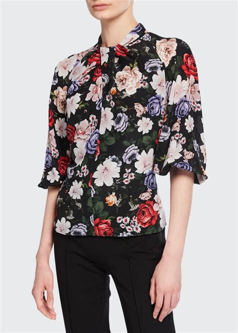 Erdem Arlette Twisted Mock Neck Floral Silk Blouse Bergdorf Goodman