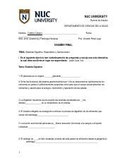 Exam BIOL 2000 F Respiratorio Digestivo Y Urogenital Repaso 1 Doc