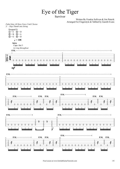 Eye Of The Tiger Survivor Fingerstyle Guitar Tab Gareth Evans