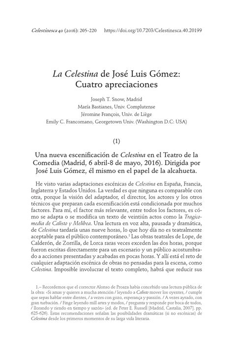 PDF La Celestina de José Luis Gómez Cuatro apreciaciones