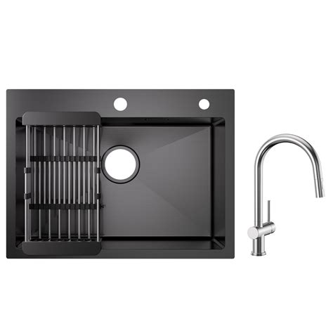 Évier 1 Bac Inox avec Panier de Drainage Évier de Cuisine Noir 6045