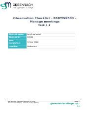 Bsbtwk Observation Checklist Task Student Name Copy Docx