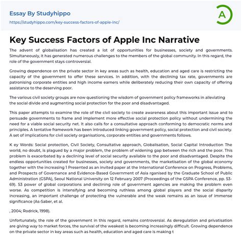 Key Success Factors Of Apple Inc Narrative Essay Example StudyHippo