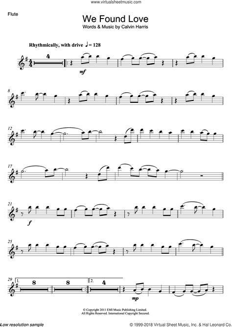 Rihanna We Found Love Featuring Calvin Harris Sheet Music For Flute