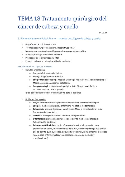 TEMA 18 Tratamiento quirúrgico del cáncer de cabeza y cuello TEMA 18