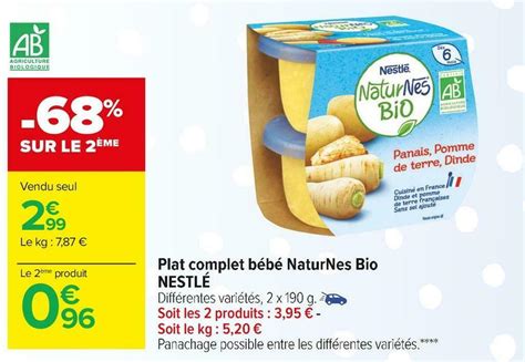 Promo Nestlé petits pots légumes bio naturnes chez Carrefour Market