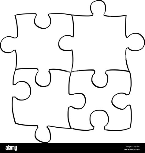 Vector Artistic Drawing Illustration Of Four Jigsaw Puzzle Pieces Stock