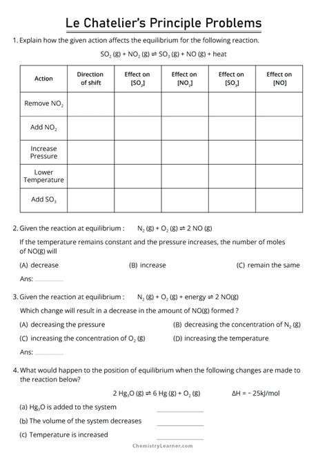 Free Printable Le Chatelier S Principle Worksheets