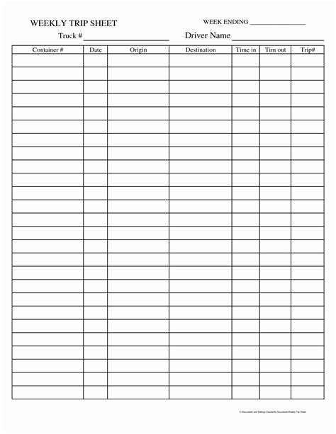 Best Truck Drivers Trip Sheet Template Excel Weekly Meeting Agenda