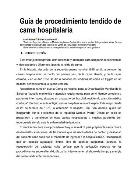 Tendidos De Cama Hospitalaria Enfermeriadigital Udocz