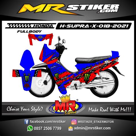 Stiker Motor Decal Honda Supra X Red Blue Star Carbon Racing Monster